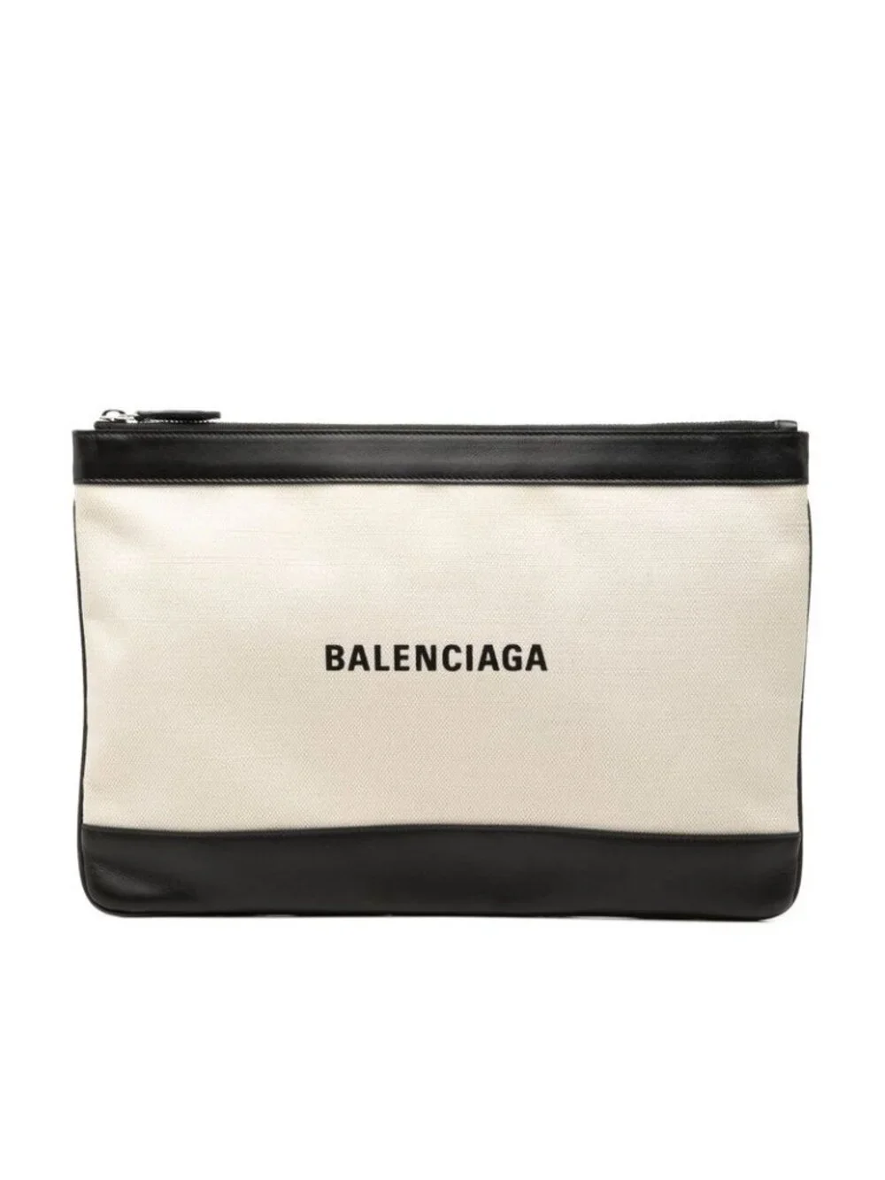 Balenciaga Navy Clip M Clutch Beige Black Canvas Leather